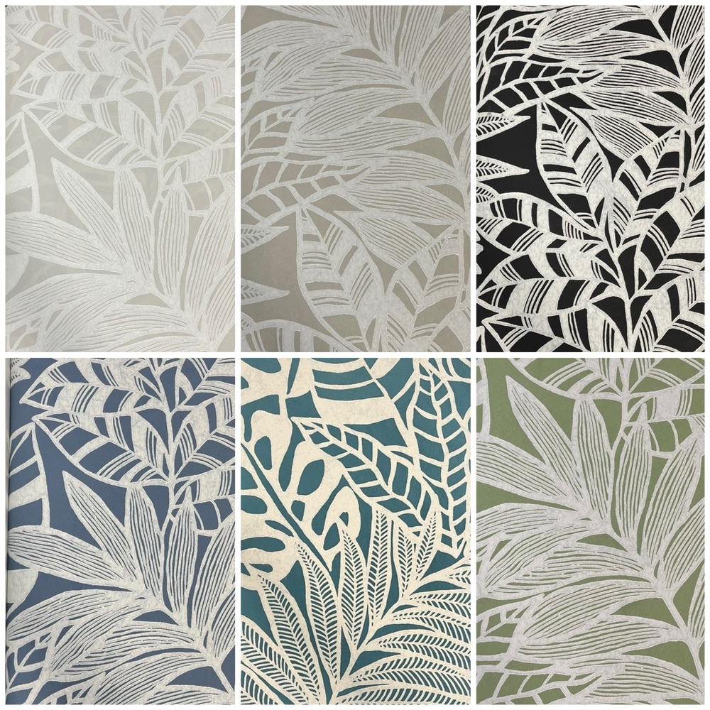 6 Large Semi-Textured Leaf Patterned Arts&Crafts Wallpaper Sample Sheets DIY